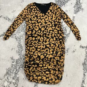 11 Honore Dress Womens 3 22/24 Leopard Ruched Bodycon Long Sleeve Plus Size